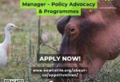 Manager – Policy Advocacy & Programmes at East African Wild Life Society (EAWLS)